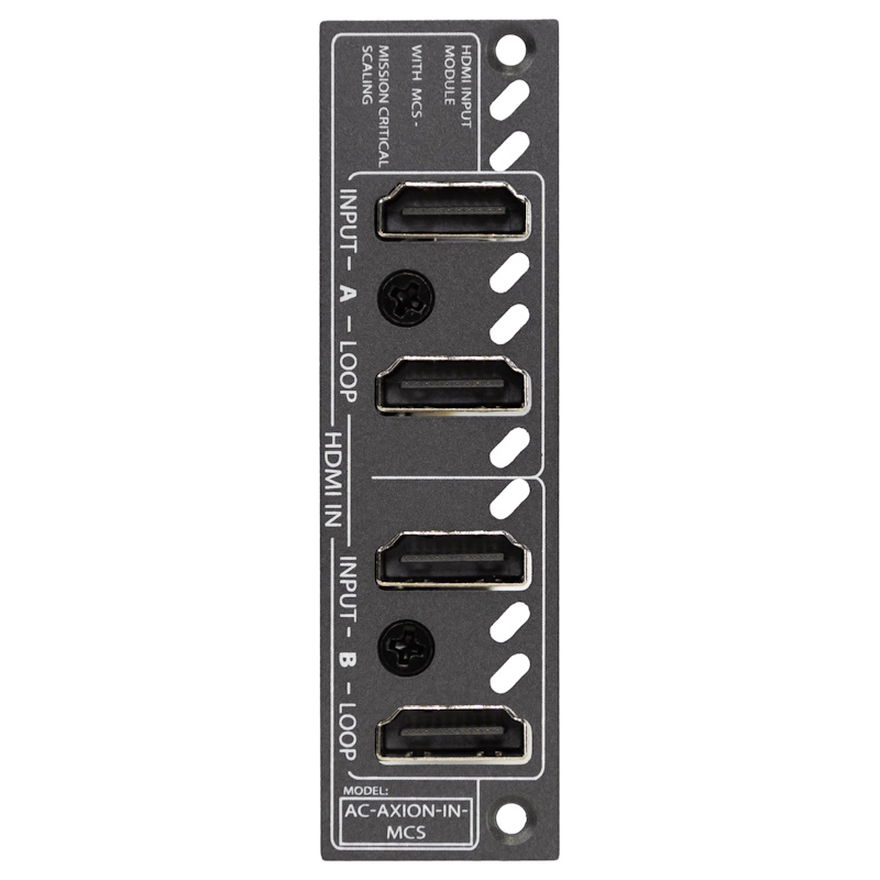 AVPro Edge AC-AXION-IN-MCS Dual 18Gbps HDMI input ports with dual HDMI loop out ports and MCS (Mission Critical Scaling)