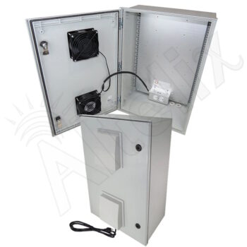 Altelix 24x16x9 Vented Fiberglass Weatherproof NEMA Enclosure with Dual Cooling Fans and 120 VAC Outlets & Power Cord