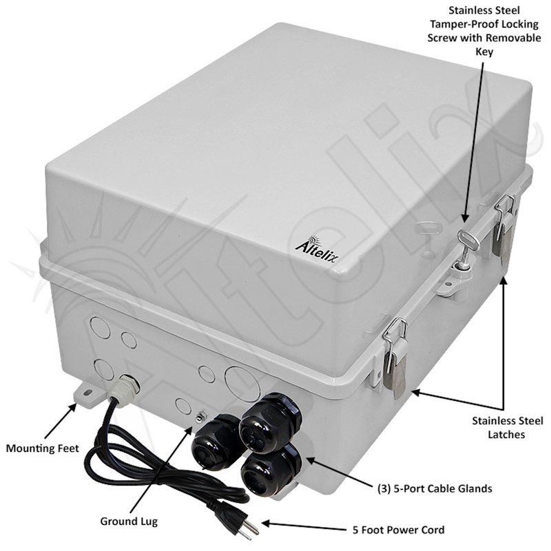 Altelix Network Distribution Enclosure - Polycarbonate + ABS NEMA 4X Weatherproof Enclosure with 12-Port Blank Patch Panel, 120 VAC Outlets & Power Cord - Image 8