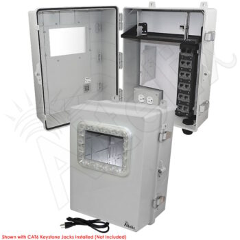 Altelix Network Distribution Enclosure - Polycarbonate + ABS NEMA 4X Weatherproof Enclosure with Viewing Window, 12-Port Blank Patch Panel, 120 VAC Outlets & Power Cord