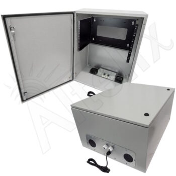 Altelix 32x24x16 120VAC 20A Steel NEMA Enclosure for UPS Power Systems with 19" Wide 6U Rack, Dual Cooling Fans, 20A Power Outlets & Power Cord