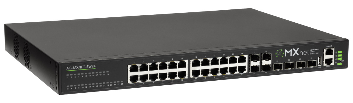 AVPro Edge MXnet 1G 24 Port Network Switch with 4 X 10 Gbps SFP+ Link Aggregation Uplink Ports - Image 2